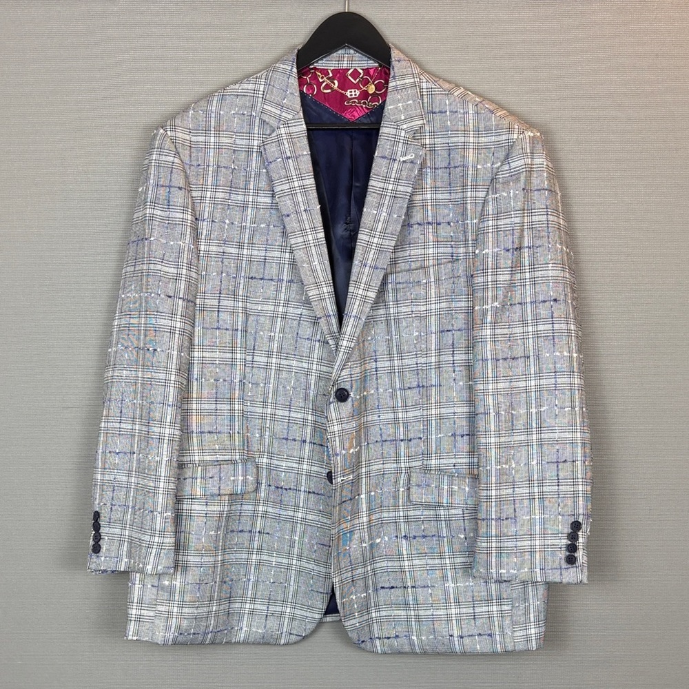 Elie Balleh Gray Checkered Sports Coat/Blazer - Size XXL